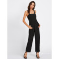 Black Adjustable Strap Button Back Jumpsuit OEM/ODM Manufacture Wholesale Fashion Women Apparel (TA7011J)